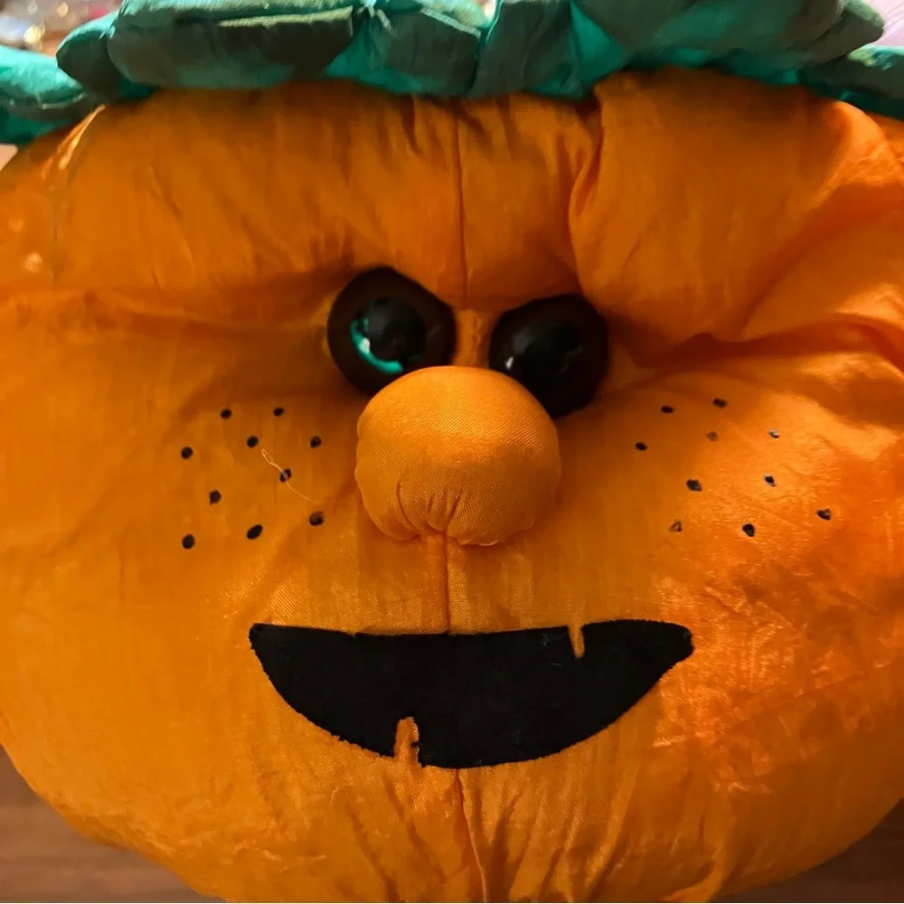 Rare 90s Dayton Hudson Plush Orange Pumpkin Pail Bucket Vintage Halloween Nylon